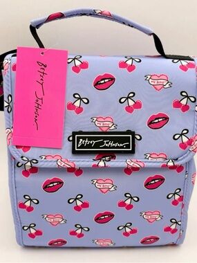 Betsey Johnson Lavender Mini Bag with Pink Cherry & Lip Prints